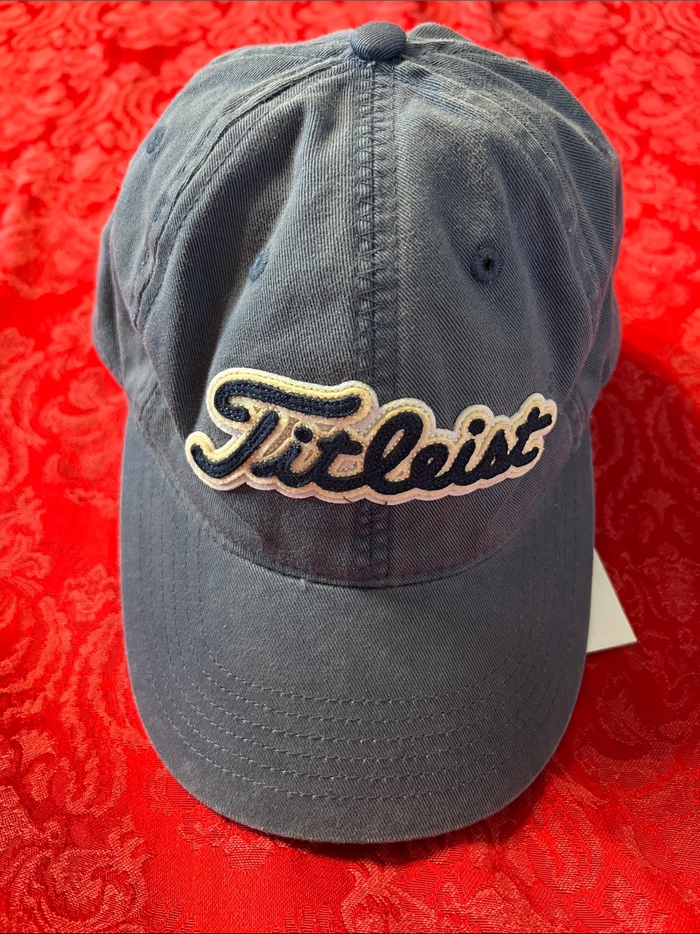 Titleist Blue Adjustable Golf Cap Hat Script Logo Cotton Strapback Navy Cream